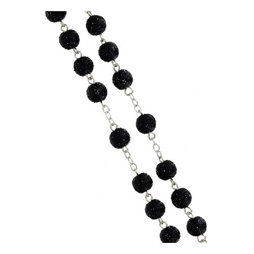 Rosary with black plastic beads and glitter, 0.2 in 3