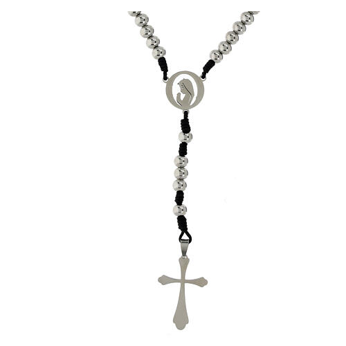 Rosario in acciaio inox e corda nera 3 mm 1