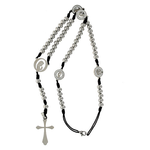 Rosario in acciaio inox e corda nera 3 mm 4