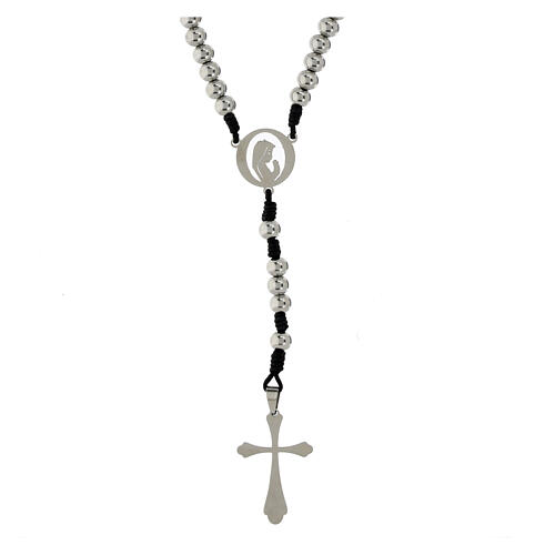Stainless Steel and Black Cord Rosary, 3 mm 2