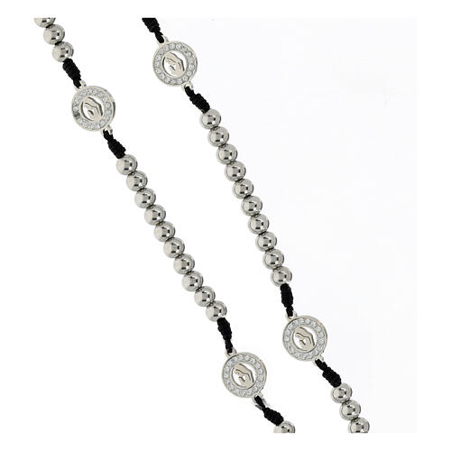 Stainless Steel and Black Cord Rosary, 3 mm 3