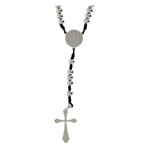 Rosario corda nera e acciaio inox grani 3 mm 2