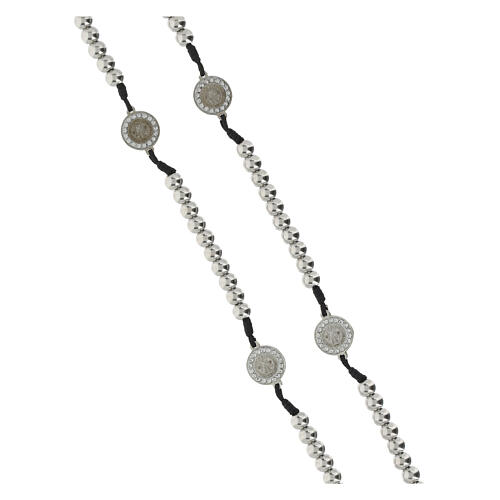 Rosario corda nera e acciaio inox grani 3 mm 3
