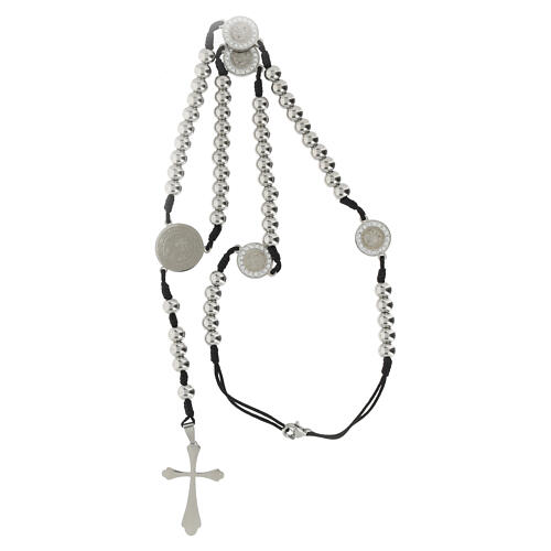 Rosario corda nera e acciaio inox grani 3 mm 4