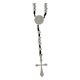 St Benedict Rosary Black Cord and Stainless Steel Beads, 3 mm