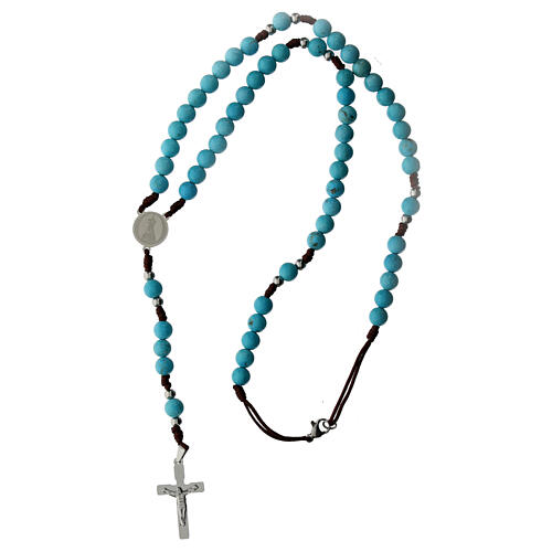 Chapelet en pierre turquoise 3 mm et corde 4