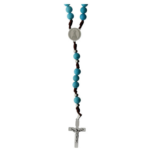 Rosary with 3 mm Turquoise Stone Beads and Cord 1