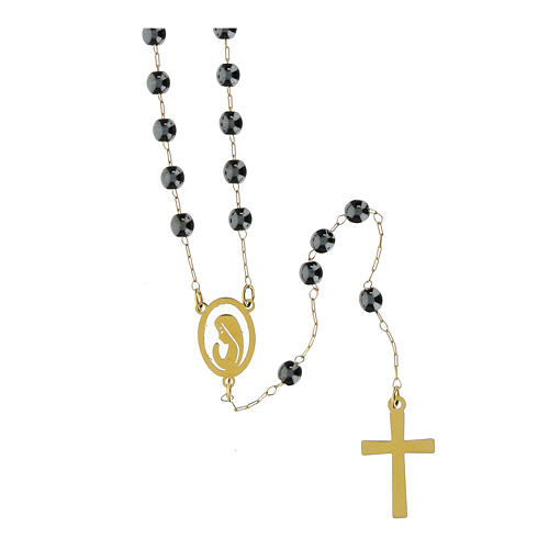 Rosario grani ematite 2 mm acciaio dorato 1