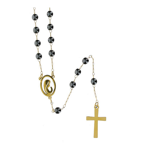 Rosario grani ematite 2 mm acciaio dorato 2