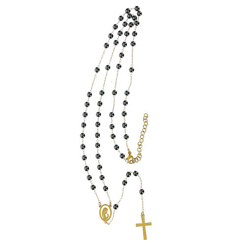 Rosario grani ematite 2 mm acciaio dorato 4