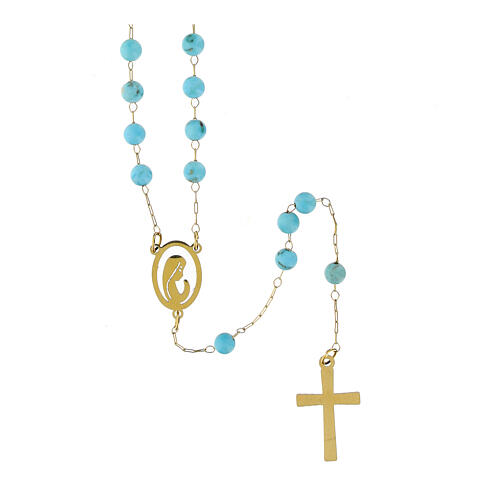 Turquoise Stone and Gold Rosary, 2mm 1
