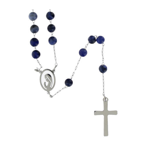 Rosary with blue sodalite beads of 0.08 in, silver finish 1