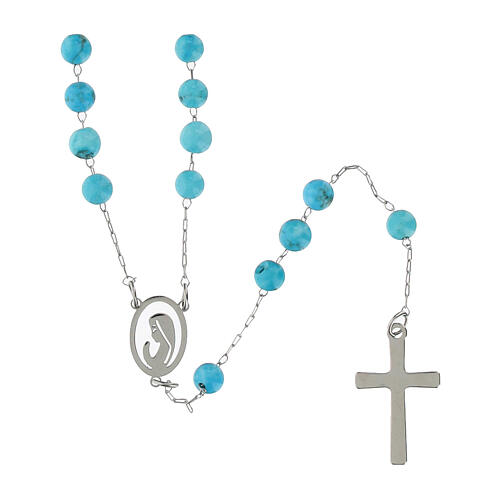 Turquoise Beads Silver Rosary Necklace, 2 mm 1