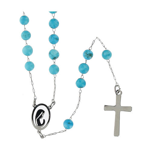 Turquoise Beads Silver Rosary Necklace, 2 mm 2