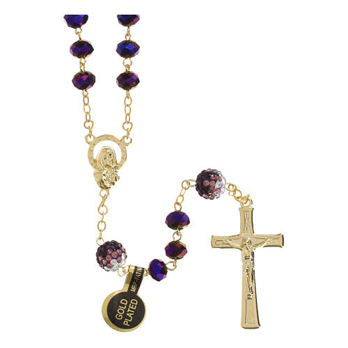 Rosario dorato grani viola lucidi 5 mm 1