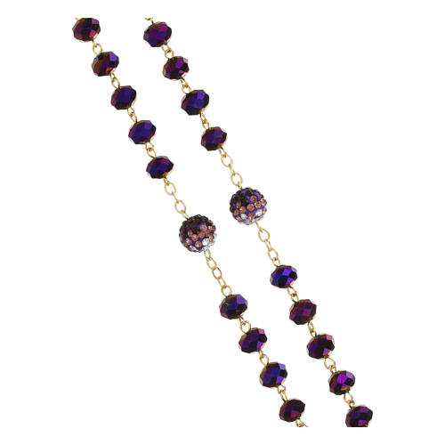 Rosario dorato grani viola lucidi 5 mm 3