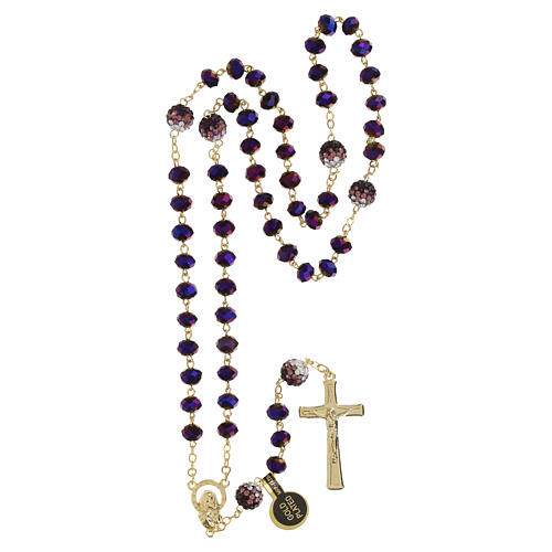 Rosario dorato grani viola lucidi 5 mm 4