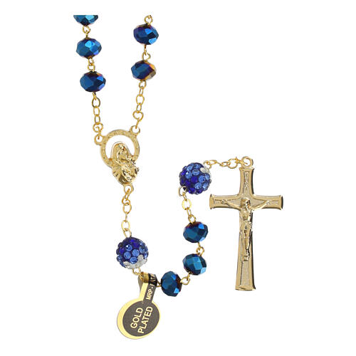 Rosario blu e dorato 5 mm grani taglio prisma 1