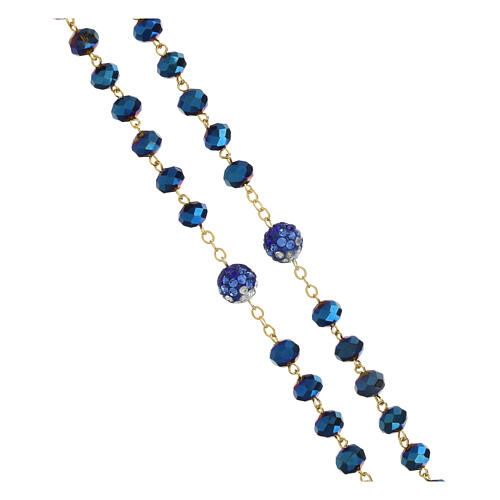 Rosario blu e dorato 5 mm grani taglio prisma 3