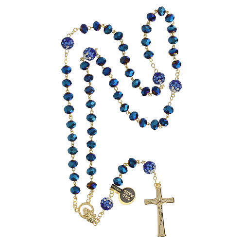 Rosario blu e dorato 5 mm grani taglio prisma 4