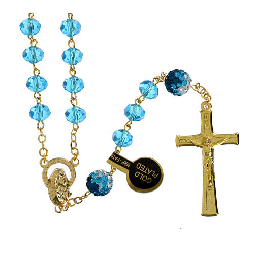 Goldener Rosenkranz mit glänzenden türkisfarbenen Perlen - 5 mm 1