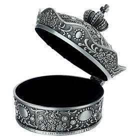 Rosenkranzdose in Kronenform aus Metall mit Zirkonia, Ø 10 cm