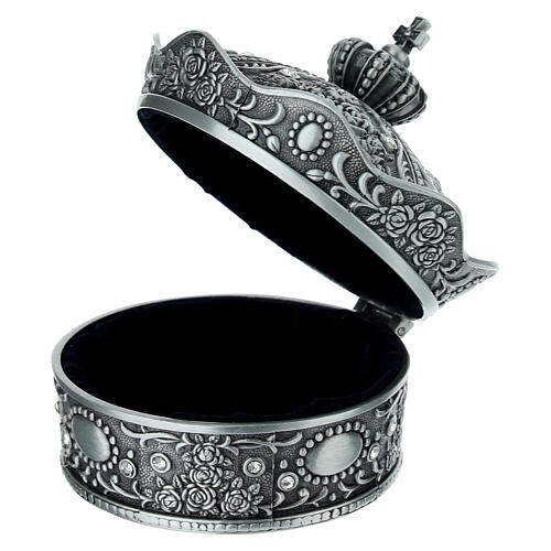 Rosenkranzdose in Kronenform aus Metall mit Zirkonia, Ø 10 cm 2