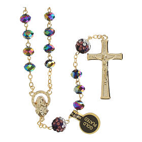 Golden rosary with 0.2 in multicoloured beads