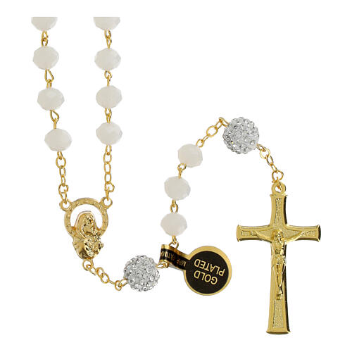 Golden rosary, 0.2 in dull white beads 1