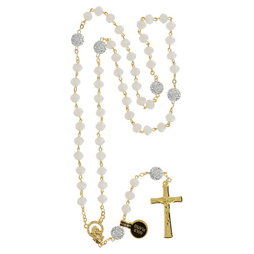 Terço dourado contas 5 mm branco opaco 4