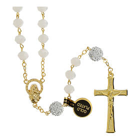 Golden Rosary with 5 mm Matte White Beads