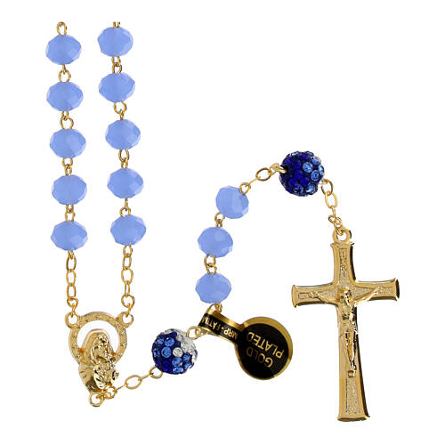 Terço dourado contas 5 mm azul claro opaco 1