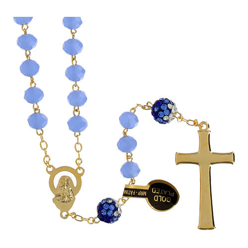 Terço dourado contas 5 mm azul claro opaco 2