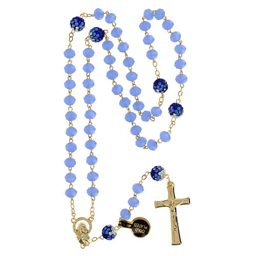 Terço dourado contas 5 mm azul claro opaco 4