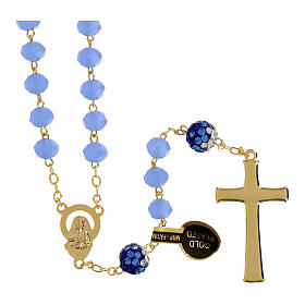 Golden rosary with 5 mm opaque light blue beads