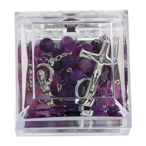 Silver Rosary with 5 mm Purple Agate Beads 5