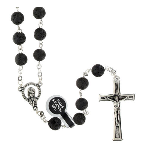 Silver Rosary with 5 mm Volcanic Rock Beads 1