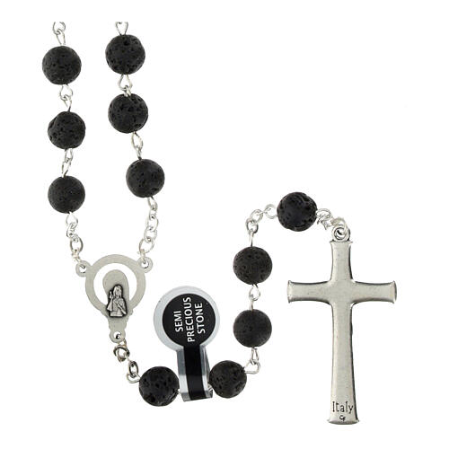 Silver Rosary with 5 mm Volcanic Rock Beads 2