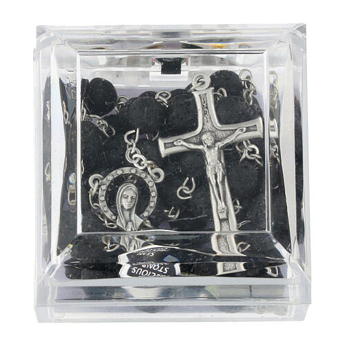 Silver Rosary with 5 mm Volcanic Rock Beads 5