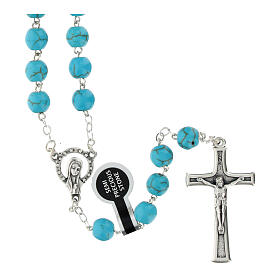 Turquoise Stone Silver Rosary, 5mm