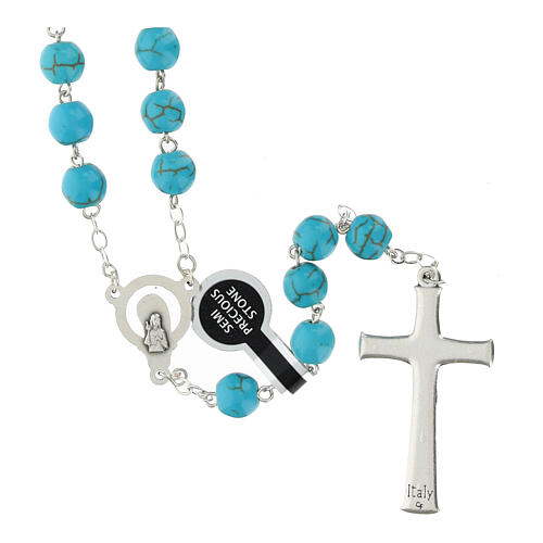 Turquoise Stone Silver Rosary, 5mm 2