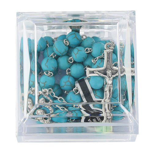 Turquoise Stone Silver Rosary, 5mm 5
