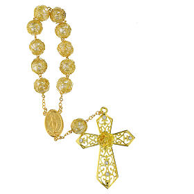 Golden single decade rosary bracelet with synthetic pearls of 0.6 in