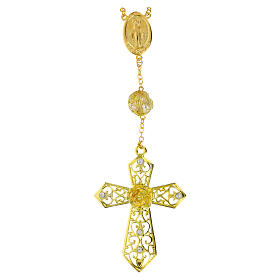 Golden single decade rosary bracelet with synthetic pearls of 0.6 in