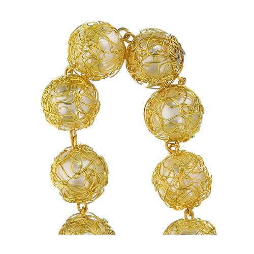 Golden decade rosary bracelet with synthetic pearl, 1.5 cm 3