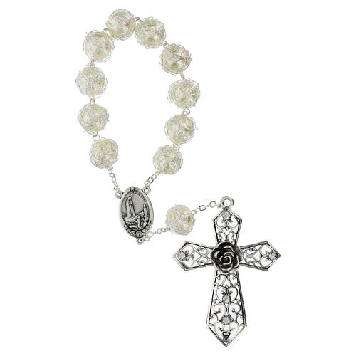 Bransoletka dziesiątka Matka Boska Fatimska, perły syntetyczne 1,5 cm 1