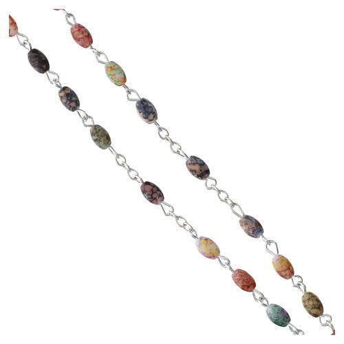 Chapelet Vierge Miraculeuse grains en verre colorés marbrés 7x5 mm 3