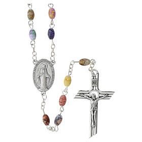 Terço com contas de vidro coloridas Nossa Senhora da Medalha Milagrosa 7x5 mm