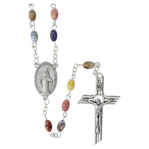Miraculous Mary Rosary with 7x5 mm Colored Glass Beads 1