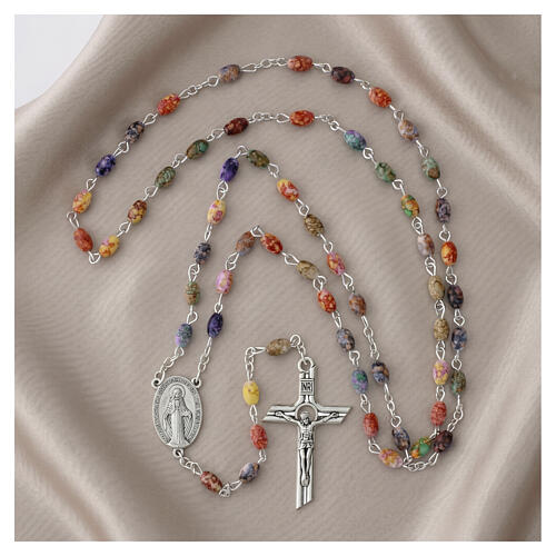 Miraculous Mary Rosary with 7x5 mm Colored Glass Beads 2
